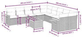11 pcs conjunto sofás de jardim c/ almofadões vime PE bege