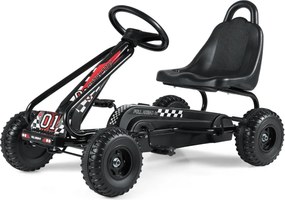 Karts a pedais para crianças com 4 rodas antiderrapantes, assento envolvente e travão de mão, 92 x 50 x 53 cm, preto.