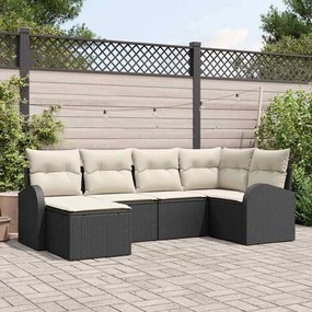 vidaXL Conjunto de Sofá de Jardim de 6 Peças com Almofadas Preto Rattan Poliéster