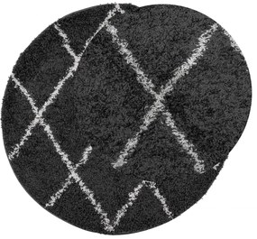 Tapete shaggy de pelo alto PAMPLONA Ø 280 cm preto e creme