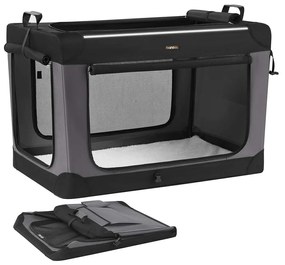 Transportadora dobrável para cães 106,7 x 71,2 x 71,2 cm com 4 portas em tecido de malha Preto
