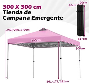 Tenda dobrável 3x3 m com 4 x Sacos de areia de montagem instantânea com 1 botão campismo, feiras, eventos e Saco com rodas Rosa