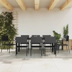 vidaXL 9 pcs conjunto de jantar para jardim vime PE e aço preto