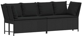 Sofá de jardim com almofadões vime PE preto