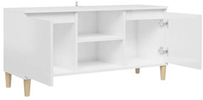 Móvel de TV pernas de madeira 103,5x35x50 cm branco brilhante