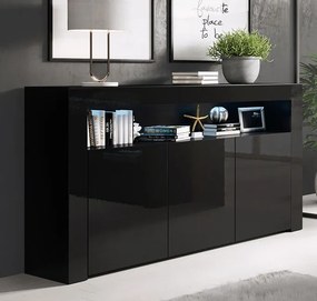 Aparador Alays – 155x37x91,5 cm – Preto Brilhante – 3 Portas com Luz L