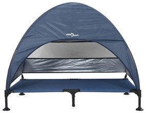 Cama Elevada para Cão com Toldo Removível Azul-marinho XL Aço