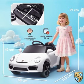 Carro Elétrico para Crianças de Polícia 12V com Motor Duplo Sirene Música Sem Fios Buzina Rodas Auxiliares e Faróis LED 105x58x49 cm Branco