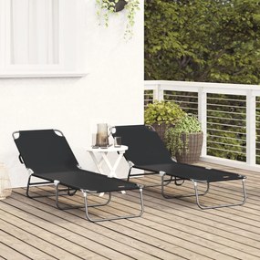 Espreguiçadeira Dobrável 2 pcs Portátil Preta 600D Tecido Oxford