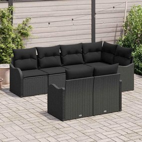Conjunto de Sofás de Jardim vidaXL 7 Peças com Almofadas Preto Vime PE