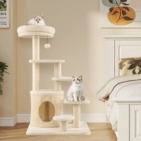 Arranhador para gatos adultos Torre multinível com cama acolchoada e poste para arranhar Centro de atividades gatos Bege