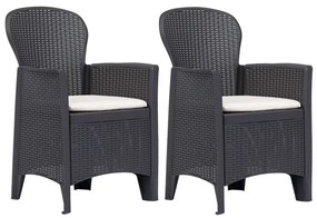 vidaXL Cadeiras jardim c/ almofadão 2pcs plástico castanho aspeto vime