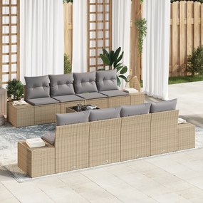 vidaXL Conjunto de Sofá de Jardim com 7 Peças e Almofadas Bege de Rattan Poliéster