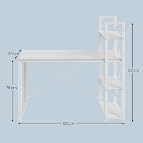 Secretária ampla para computador com espaço de arrumação 120 x 60 x 120,1 cm branca