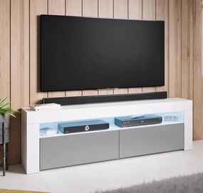 Móvel de TV Rialba de 140cm - Branco/Cinzento Brilhante - Design Moder