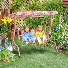 Outsunny Baloiço de Jardim Infantil de 2 Lugares com Toldo Ajustável em Ângulo e Cintos de Segurança ao Ar Livre 110x70x110 cm Rosa
