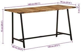 Mesa de jantar 140x70x75 cm madeira de mangueira maciça