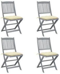 vidaXL Cadeiras exterior dobráveis c/ almofadões 4 pcs acácia maciça