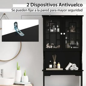 Estante para casa de banho 60 x 22 x 170,5 cm com 3 prateleiras e 2 portas Móvel sobre o sanita Preto