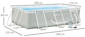 Outsunny Piscina Desmontável Tubular 340x215x80cm Piscina Retangular d