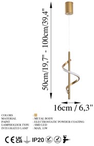 Candeeiro de Teto Likma – Dourado – 16x50-100x16 cm