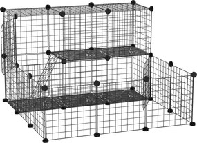 PawHut Recinto Pequenos Animais DIY 24 Painéis Grade Metálica Modular Espaçoso Coelhos Chinchilas Seguro 105x105x70cm | Aosom Portugal