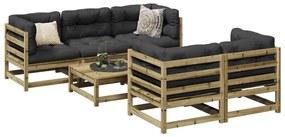 6 pcs conjunto sofás de jardim c/ almofadões pinho impregnado