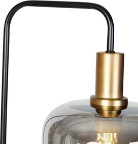 Candeeiro de pé design preto com dourado e vidro fumê - Zuzanna