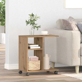 Mesa lateral vidaXL com rodas em Carvalho Artisan 50x30x55 cm de Madeira de engenharia