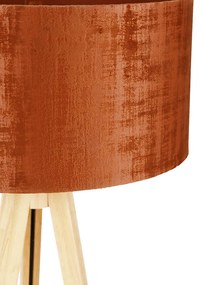Candeeiro de pé madeira abajur laranja 50cm - TRIPOD Classic Rústico