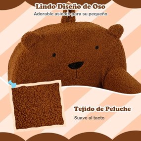 Sofá infantil em pelo macia com encosto largo e braços, capa removível e lavável, enchimento em espuma, para o quarto do bebé ou sala de estar Castanh