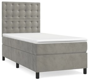 Cama box spring c/ colchão/LED 80x200 cm veludo cinzento-claro