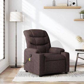 vidaXL Poltrona de massagens reclinável tecido castanho-escuro