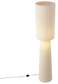 Candeeiro de pé Japandi bege tecido teddy 2-luzes - Trompet Japandi