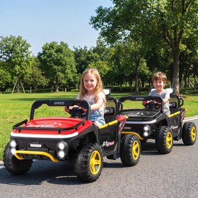 Carro elétrico para crianças 24V 2 lugares com controle remoto, música, luzes e conexão sem fio, buzina Vermelho