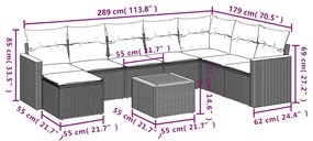 9 pcs conjunto de sofás p/ jardim com almofadões vime PE bege