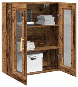 Armário de parede vidaXL com portas de vidro madeira antiga 69,5x34x90