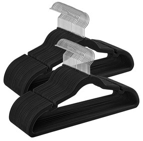 Conjunto de 50 cabides de veludo 43 x 22 cm preto