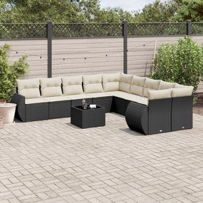 11 pcs conjunto sofás de jardim c/ almofadões vime PE preto