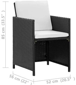 13 pcs conjunto jantar exterior com almofadões vime PE preto