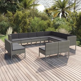 vidaXL 12 pcs conjunto lounge de jardim c/ almofadões vime PE cinzento