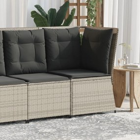 vidaXL Sofá de canto para jardim com almofadões vime PE cinzento claro