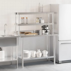 Mesa trabalho cozinha c/ prateleira 110x55x150cm aço inoxidável