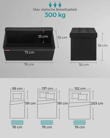 Banco com espaço de arrumação 38 x 76 x 38 cm Preto