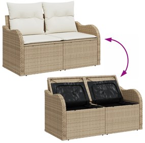 Conjunto de Sofás de Jardim com 8 Peças e Almofadas Beige Rattan Poli