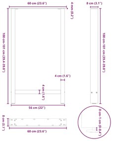 Pés para mesa de bar pretos 2 peças 60x(100-101) cm aço