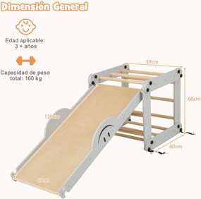 Conjunto de Escalada Montessori de Madeira para crianças Dobrável com Rampa Ajustável Reversível Cinzento