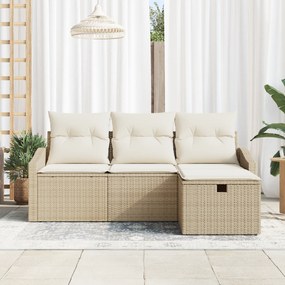 Conjunto de Sofá de Jardim de 4 Peças com Almofadas Bege de Rattan Pol
