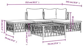 5 pcs conjunto lounge de jardim com almofadões aço branco
