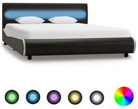 vidaXL Estrutura cama com LEDs 140x200 cm couro artificial antracite